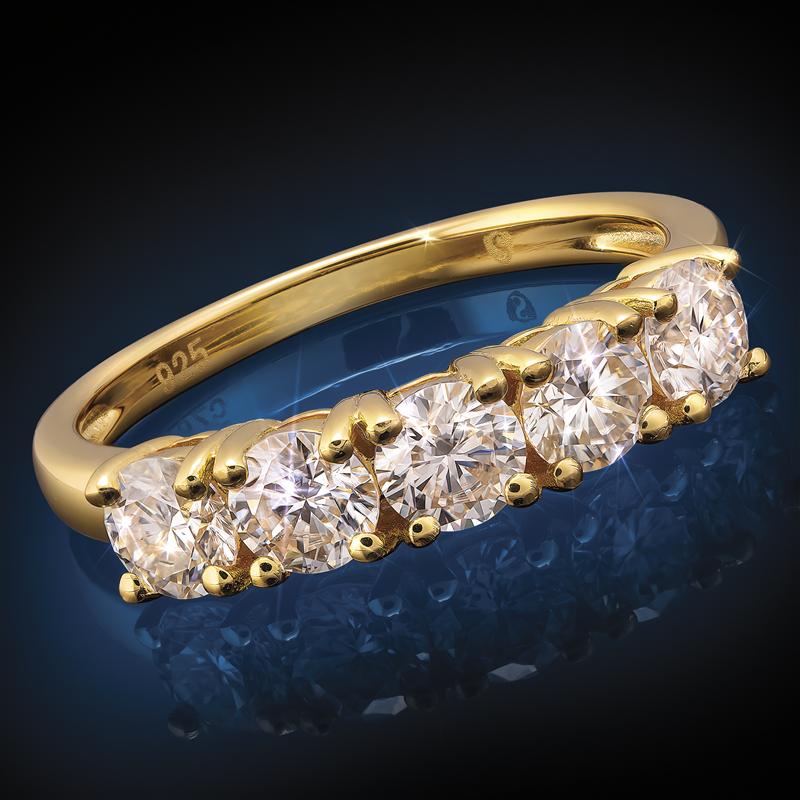 Yellow Gold-Finished Sterling Silver Moissanite 5-Stone Ring (1-1/6 ctw)